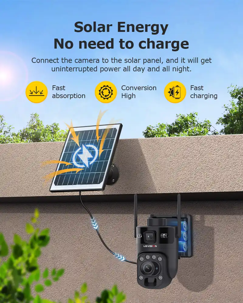Ls Vision Black Solar Camera Outdoor With Solar Panel Ls S28b 20x