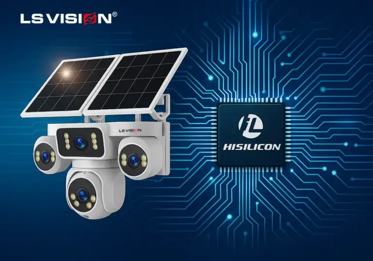 4-lens 24/7 recording solar security camera with HiSilicon chipset